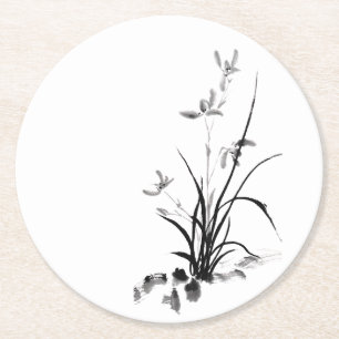 Chinesisch Iris - bw Runder Pappuntersetzer