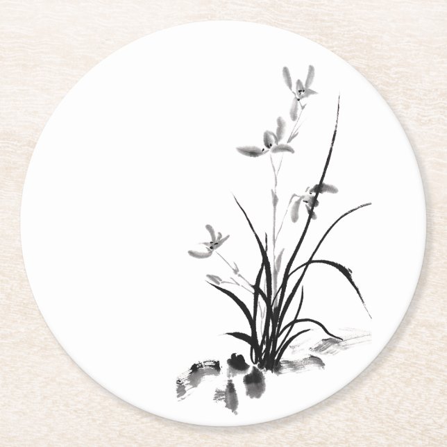 Chinesisch Iris - bw Runder Pappuntersetzer (Vorderseite)