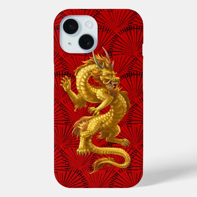 Chinesisch Lucky Gold Dragon iPhone 15 Handy Fall Case-Mate iPhone Hülle (Rückseite)