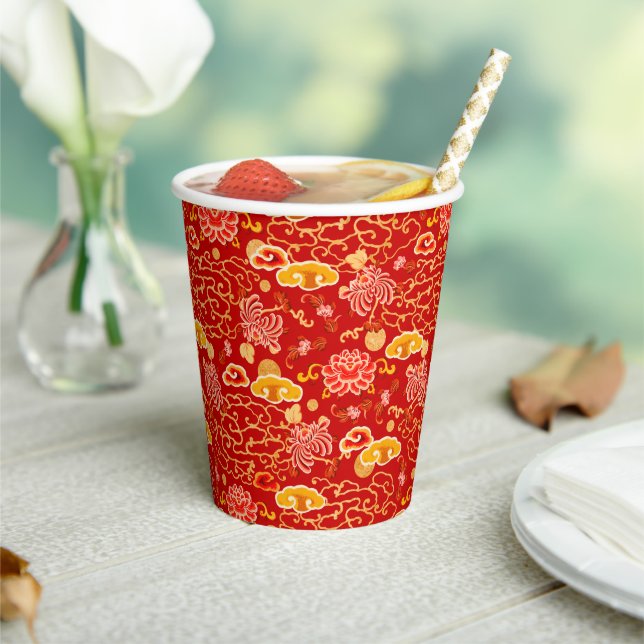 Chinesisch Neujahr Gold Red auspicious Cloud Flora Pappbecher (In Situ)