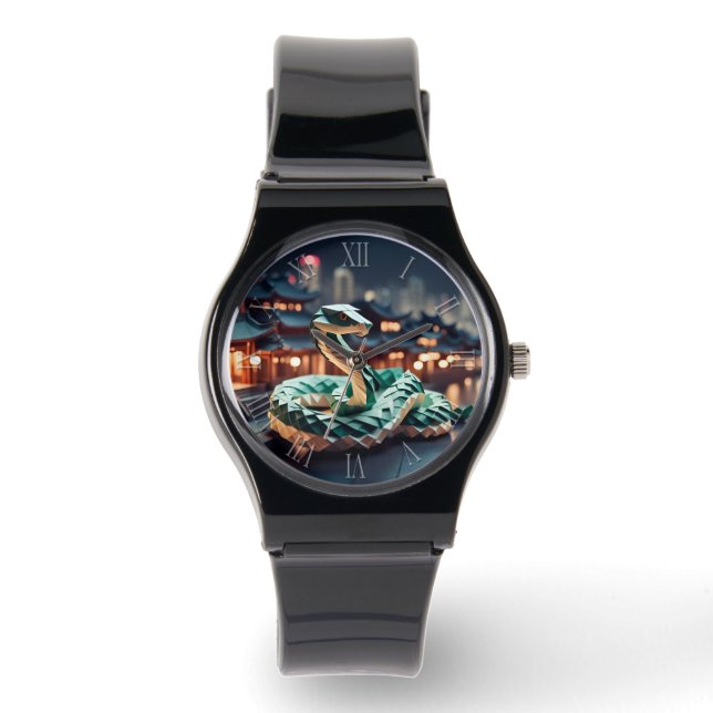 Chinesisch Neujahr Schlange Origami Zodiac Birthda Armbanduhr (Vorderseite)