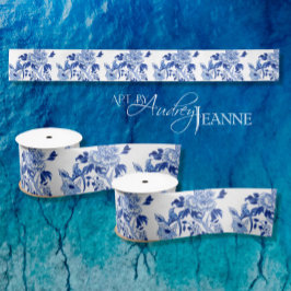 Chinesisch Vintag Peony Floral Blue und White Brid Satinband