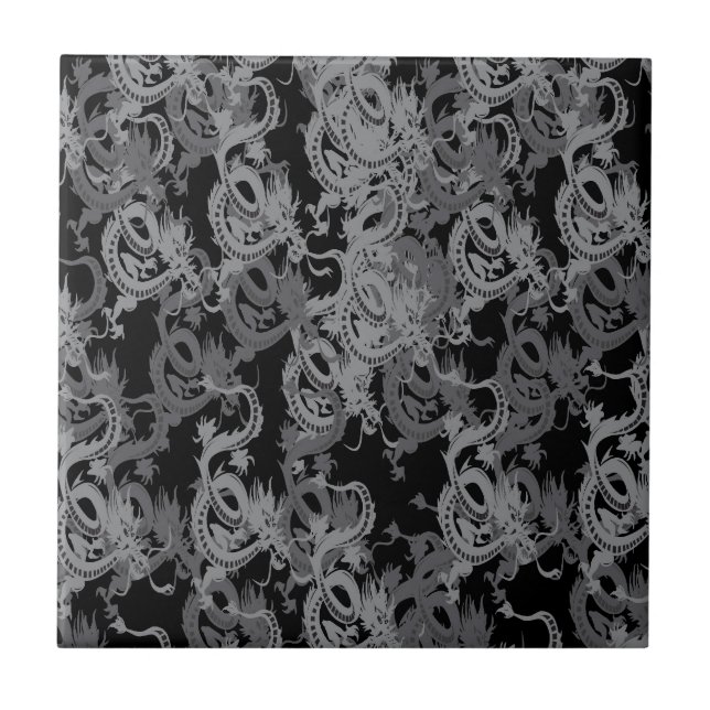 Chinesisch Ying Yang Dragon Fliese (Vorderseite)