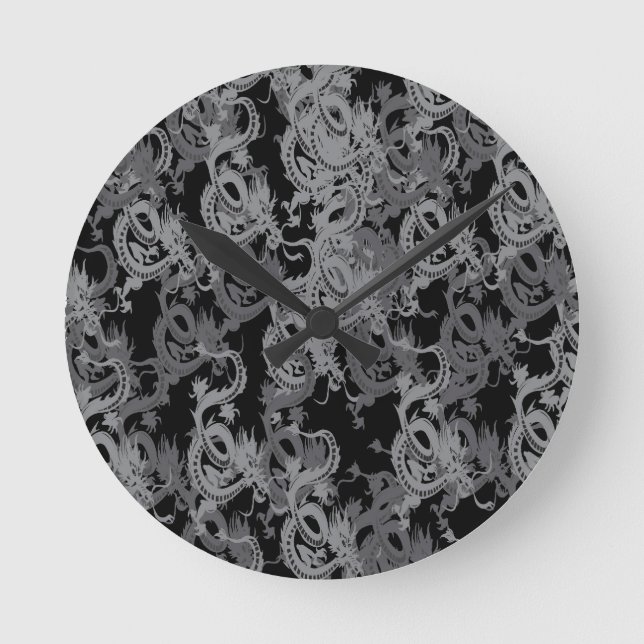 Chinesisch Ying Yang Dragon Runde Wanduhr (Vorderseite)