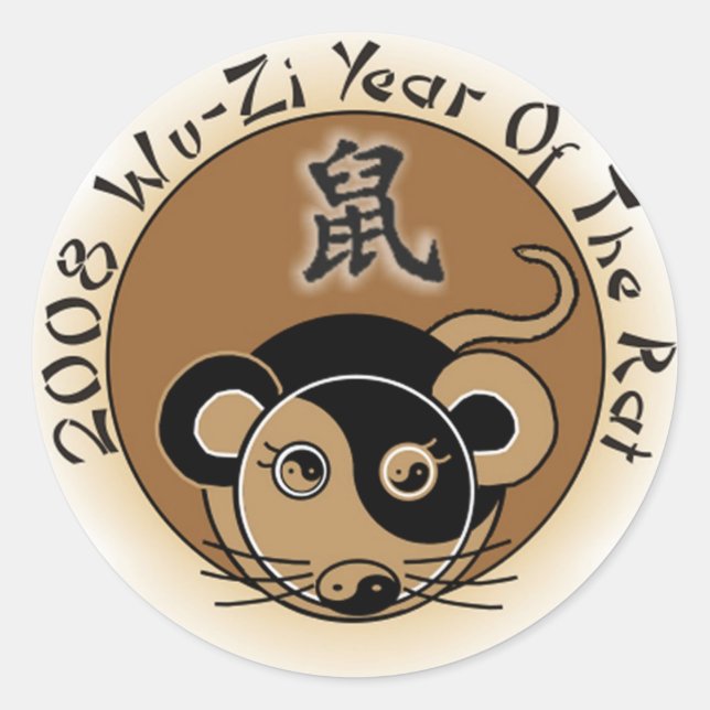 Chinesisch Zodiac 2008 Jahr der Rattenkleber Runder Aufkleber (Vorderseite)