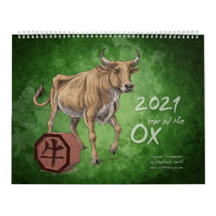 Chinesisch Zodiac 2021: Jahr der Ox-Kunstwerke Kalender