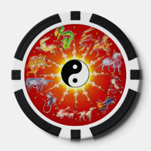 Chinesisch Zodiac Animal White Konturen Poker Chip