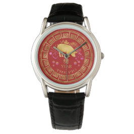 Chinesisch Zodiac Pig Red/Gold ID542 Armbanduhr