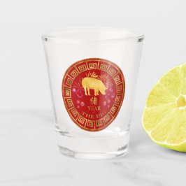 Chinesisch Zodiac Pig Red/Gold ID542 Schnapsglas