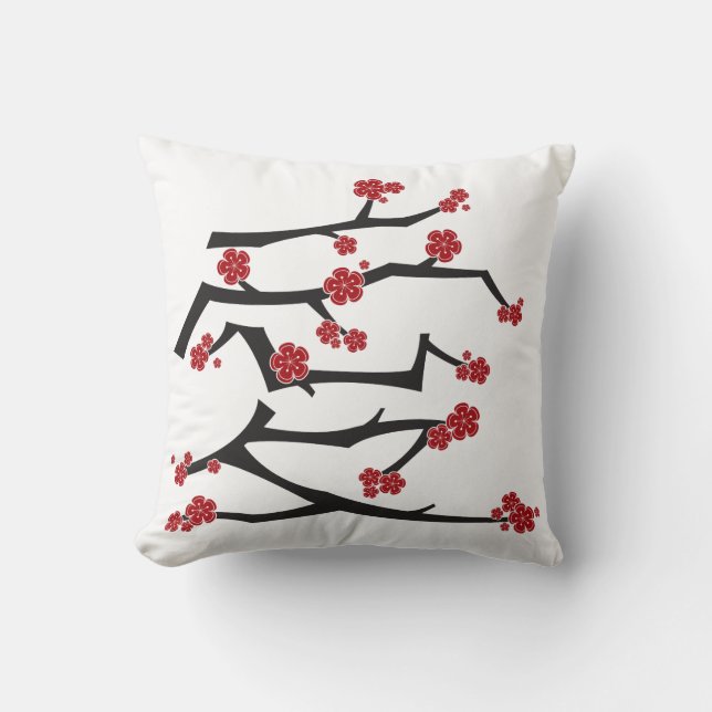 Chinesische Ai Liebe Kirschblüten Rote Sakura Hoch Kissen (Vorderseite)