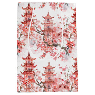 Chinesische Aquarellpagode mit Kirschblüten (3) Mittlere Geschenktüte