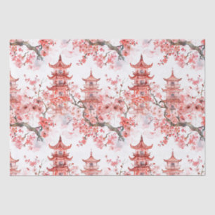 Chinesische Aquarellpagode mit Kirschblüten (3) Seidenpapier