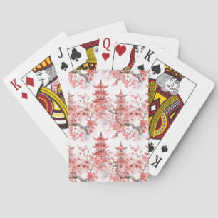 Chinesische Aquarellpagode mit Kirschblüten (3) Spielkarten