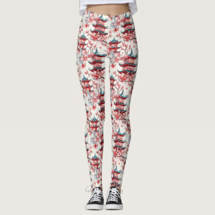 Chinesische Aquarellpagode mit Kirschblüten (8) Leggings