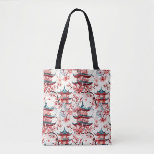 Chinesische Aquarellpagode mit Kirschblüten (8) Tasche