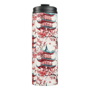 Chinesische Aquarellpagode mit Kirschblüten (8) Thermosbecher