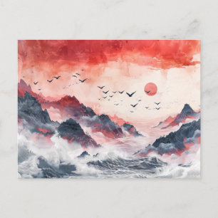 Chinesische Aquarellvögel, die über Berge fliegen Postkarte