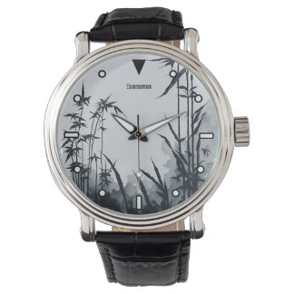 Chinesische Bambusfarbe Schwarz-Weiß-Uhr Armbanduhr
