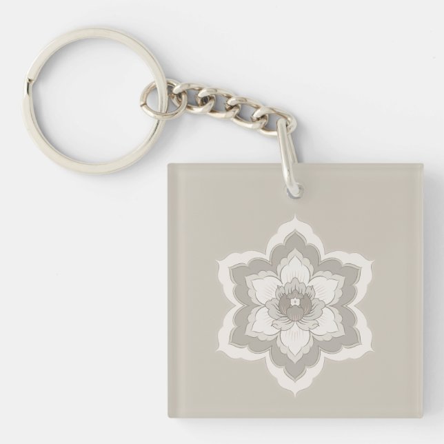 Chinesische Baoxiang-Blume in Minimalistisch Beige Schlüsselanhänger (Vorderseite)