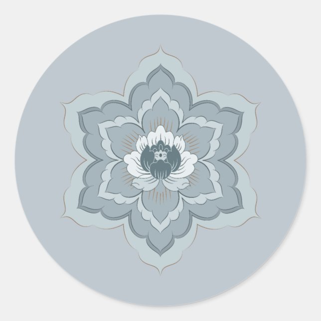 Chinesische Baoxiang-Blume in Misty Blue & Ink Jad Runder Aufkleber (Vorderseite)