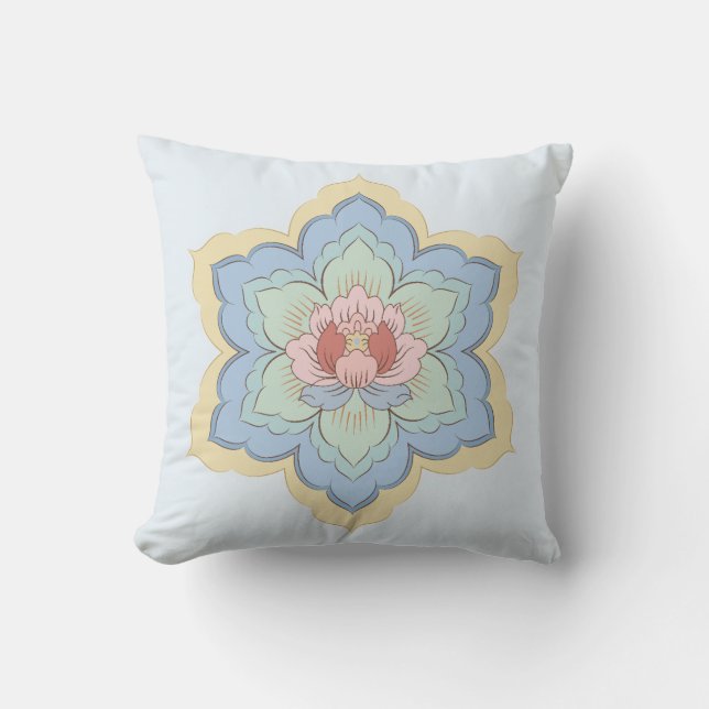Chinesische Baoxiang-Blume in Peach & Sky Kissen (Vorderseite)
