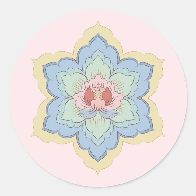 Chinesische Baoxiang-Blume in Peach & Sky Runder Aufkleber (Vorderseite)