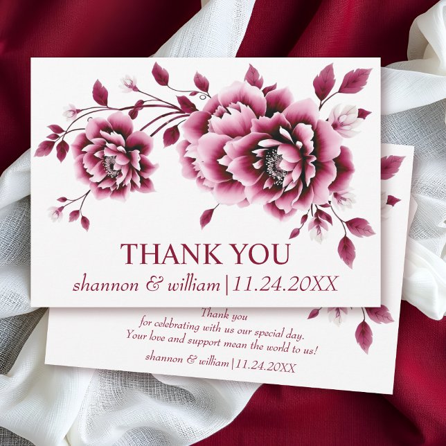 Chinesische Blume Burgund Blumenhochzeit Dankeskarte (Von Creator hochgeladen)