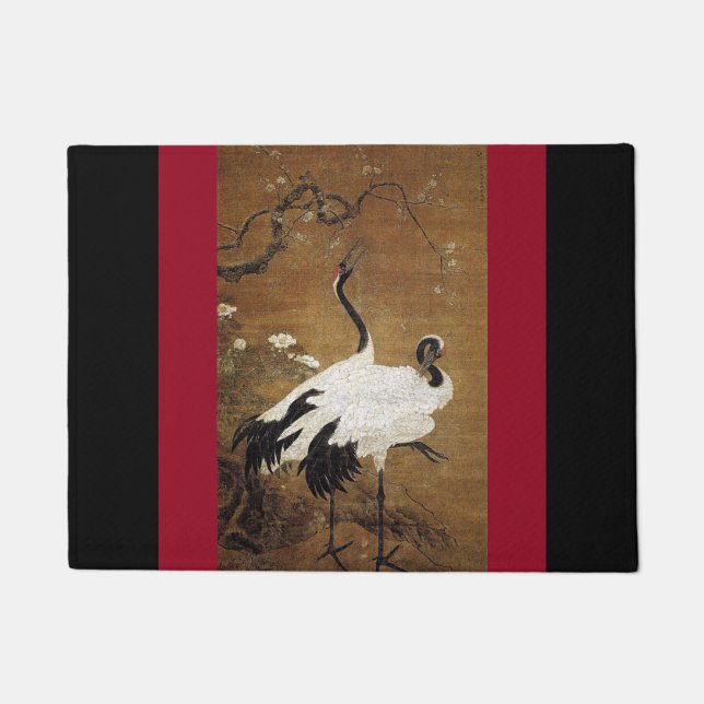Chinesische Blume der Zwillingskrane-Vogelpflanze Fußmatte (Vorderseite)