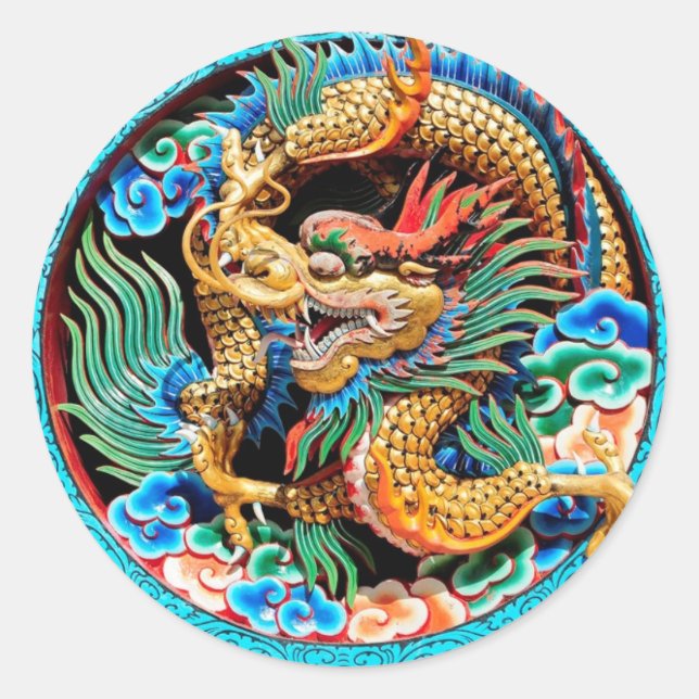 Chinesische Blume Dragon Lotus Runder Aufkleber (Vorderseite)