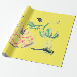 Chinesische BLUME MIT INSEKTEN-GELBEN PAPIER Geschenkpapier