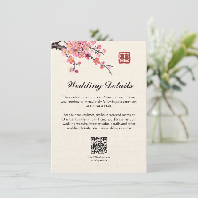 Chinesische Blume zum Zeichnen von Tinten Hochzeit Begleitkarte (Stehend Vorderseite)