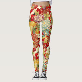 Chinesische Blumendruck-Leggings Leggings