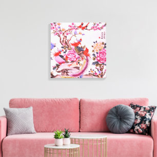 Chinesische Blumenvögel Pink Chinoiserie Leinwanddruck