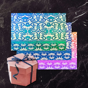 Chinesische Blüte in blau-grün-tropischen Farben Geschenkpapier Set