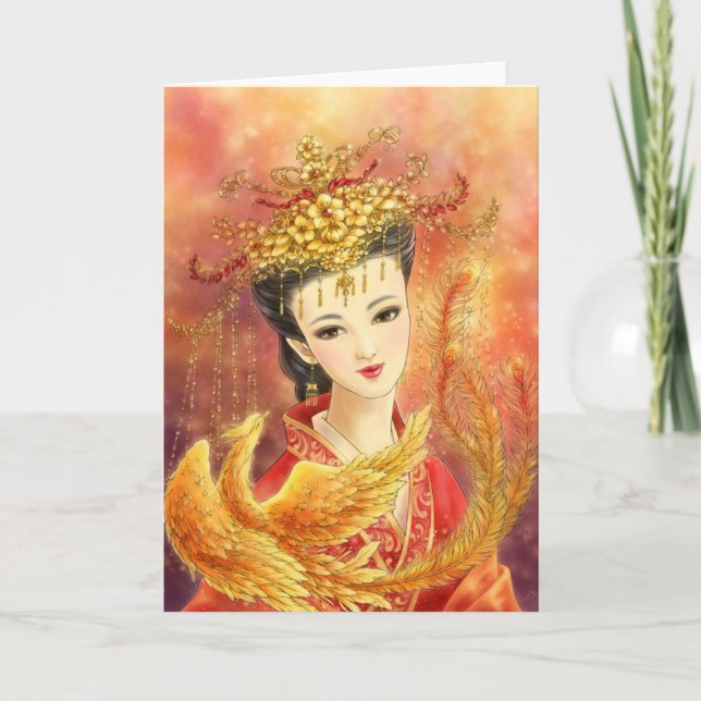 Chinesische Braut mit Phoenix Fantasy Grußkarte Karte (Vorderseite)
