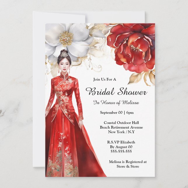 Chinesische Brautgoldblüte Blume Gartenbridal Einladung (Vorderseite)