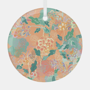 Chinesische Chrysantheme: florales oranges Muster. Ornament Aus Glas