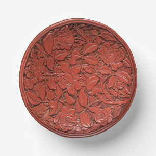 Chinesische Cinnabar Carved Floral Imitats China Pappteller