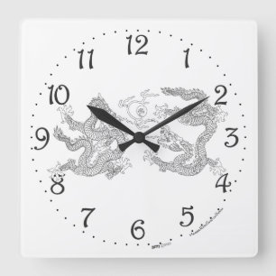 Chinesische Doppel-Drache-Wanduhr Quadratische Wanduhr