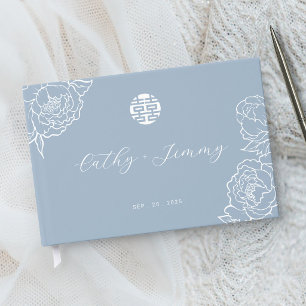 Chinesische Doppelte Glück Hochzeit Staubblau Gästebuch