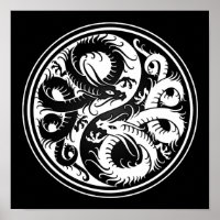 Chinesische Drachen aus Weiß und Schwarz Yin Yang
