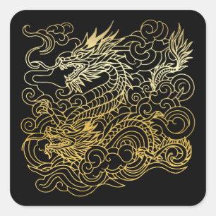 chinesische Drachen Quadratischer Aufkleber