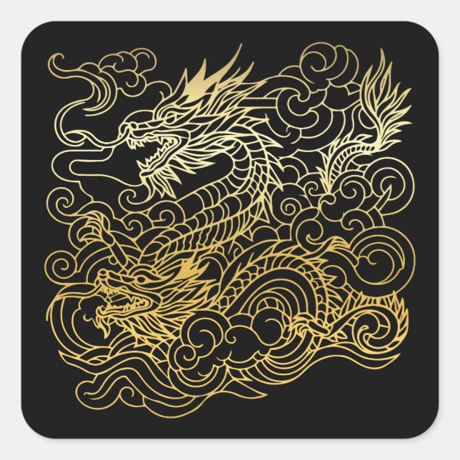 chinesische Drachen Quadratischer Aufkleber (Vorderseite)