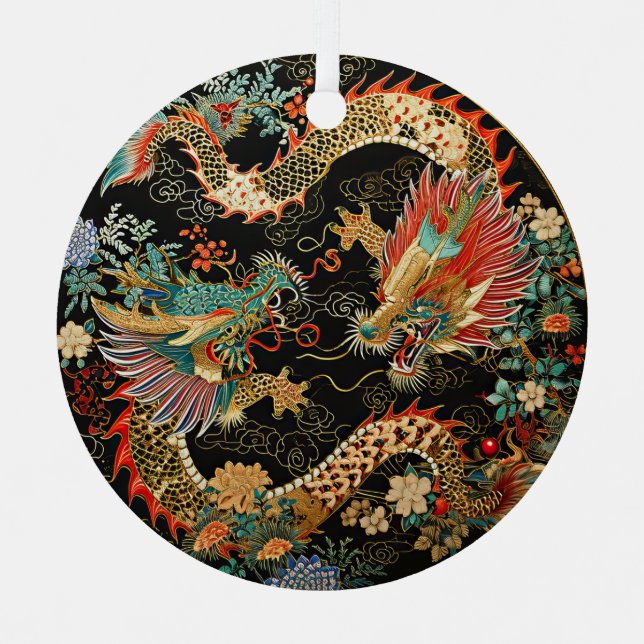 Chinesische Drachen und Blume Ornament Aus Metall (Vorderseite)