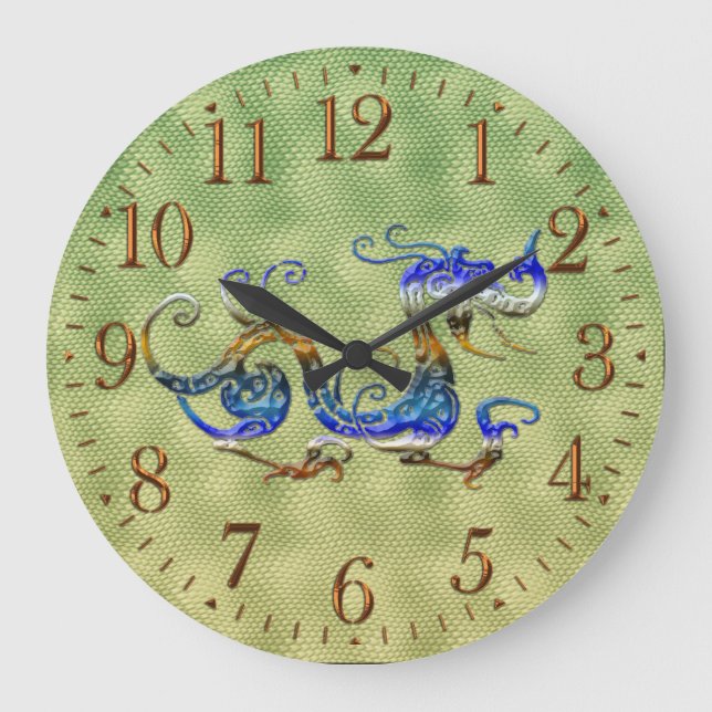 Chinesische Drachenfantasy Art Designer Geschenkuh Große Wanduhr (Vorderseite)