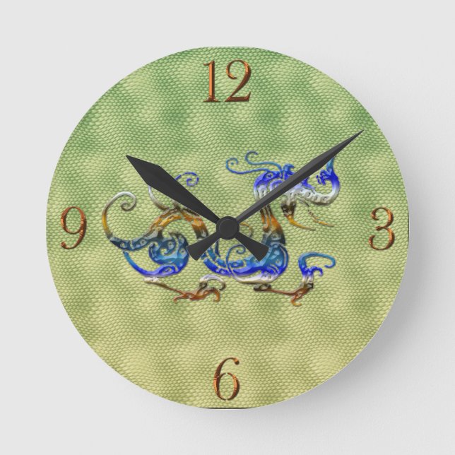 Chinesische Drachenfantasy Art Designer Geschenkuh Runde Wanduhr (Vorderseite)