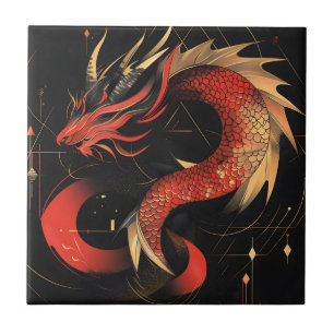 Chinesische Drachenkunst mit majestätischer Rot- u Fliese