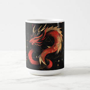 Chinesische Drachenkunst mit majestätischer Rot- u Kaffeetasse