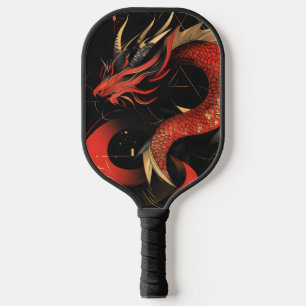 Chinesische Drachenkunst mit majestätischer Rot- u Pickleball Schläger