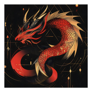 Chinesische Drachenkunst mit majestätischer Rot- u Poster